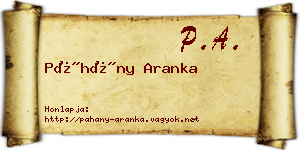 Páhány Aranka névjegykártya